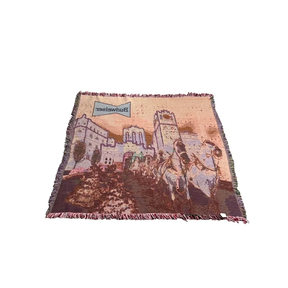 Budweiser Clydesdale Winter Brewery Woven Tapestry Throw Blanket 100% Cotton